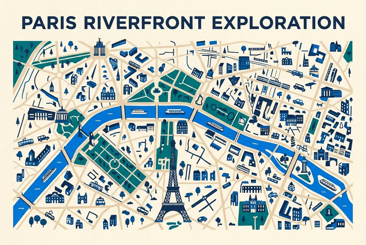 Comparativa ilustrada de cenar dentro de la Torre Eiffel, cerca de la torre y en un crucero por el Sena con iconos de cada opción, cena torre eiffel
