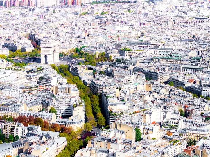 Paris skyline seen from the Eiffel Tower summit